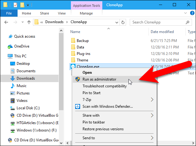 Запуск CloneApp от имени администратора