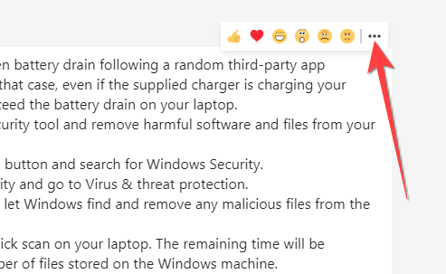 Нажмите на сообщение, чтобы открыть меню «Реакции» и выберите кнопку с тремя точками.