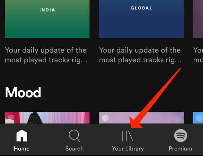 Нажмите Ваша библиотека, чтобы получить доступ к плейлистам в Spotify на Android