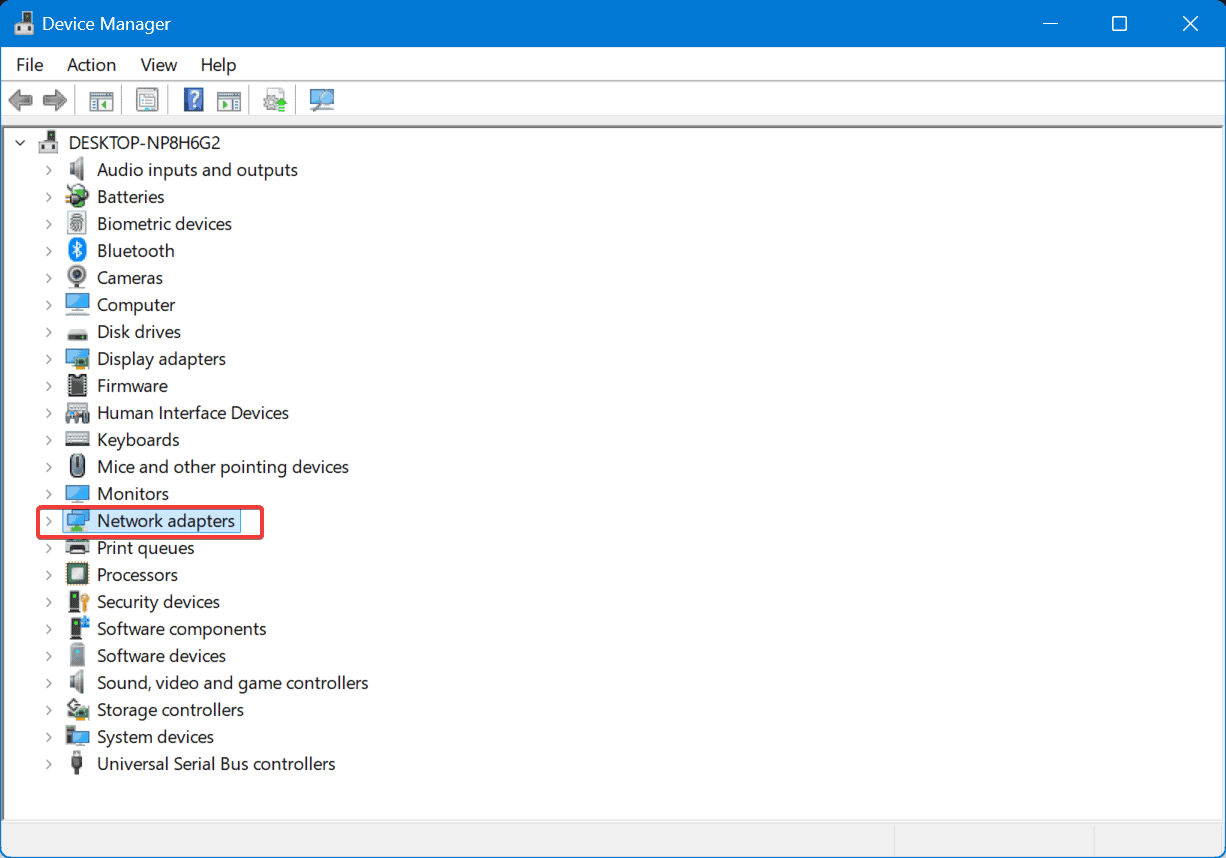 Раздел сетевых адаптеров в Диспетчере устройств