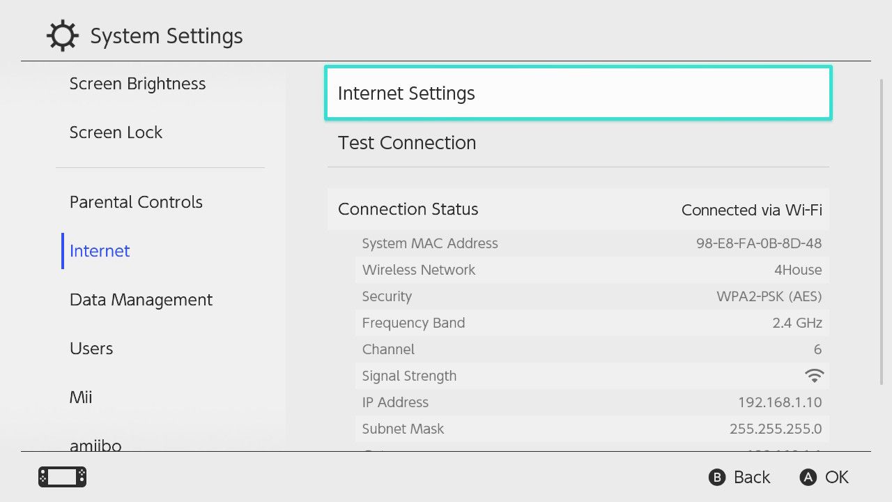 Select «Internet Settings» on the Switch.