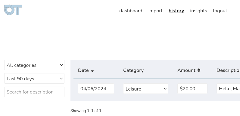 Скриншот с примером транзакции в истории Ontrack.