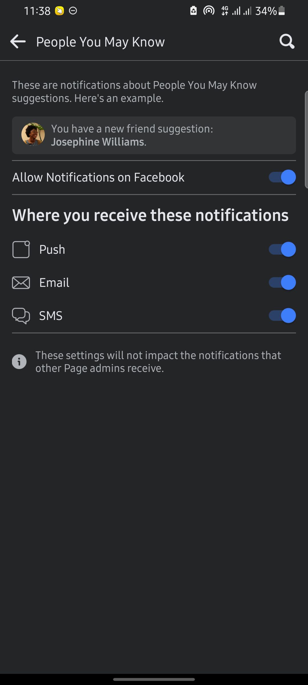 скриншот: настройки уведомлений 'People You May Know'