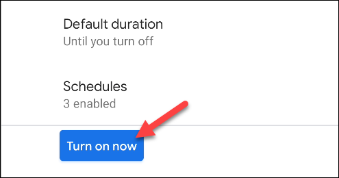 Кнопка 'Включить сейчас' в настройках 'Не беспокоить'
