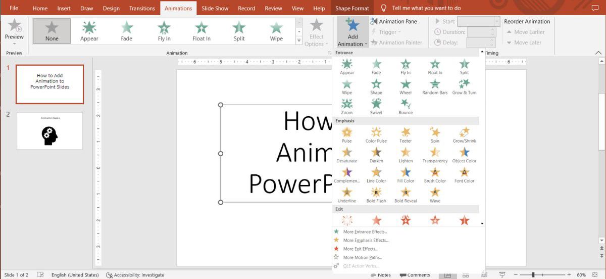Типы анимации в PowerPoint