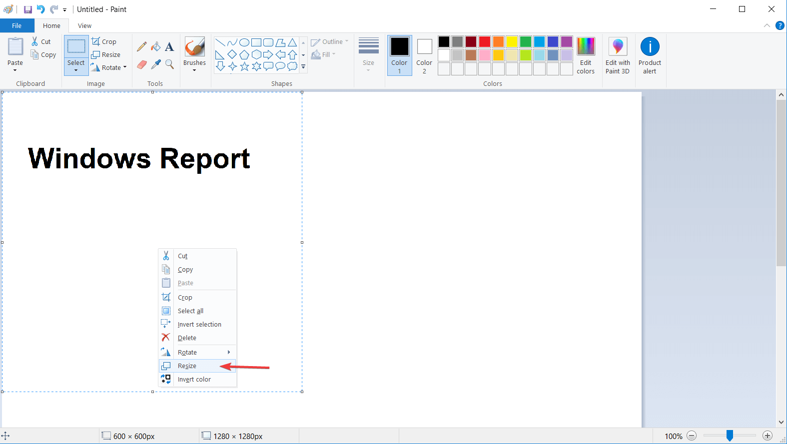 Изменение размера в Paint