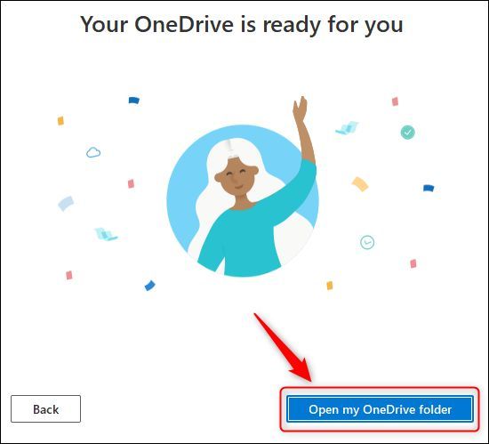 Кнопка открыть папку OneDrive.