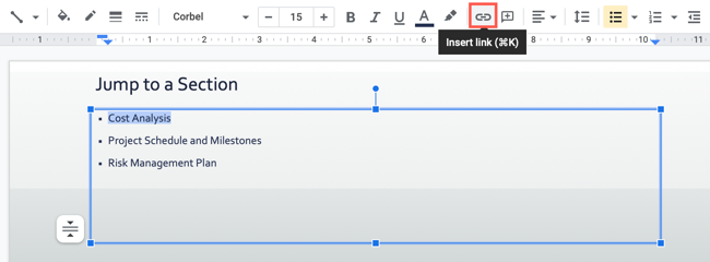 Добавить ссылку на слайд в Google Slides