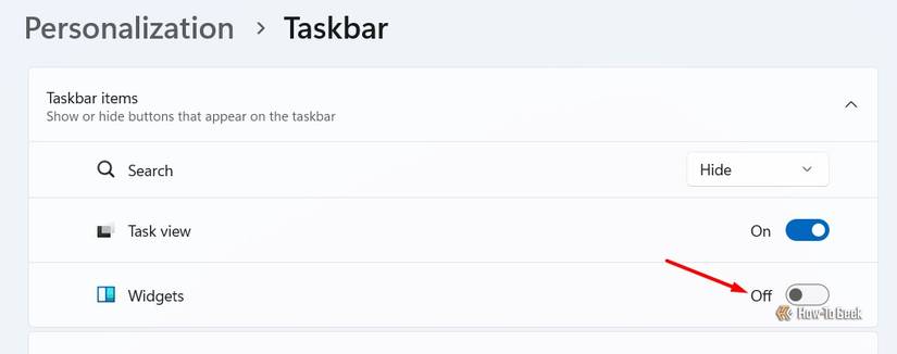 Conmutador de Widgets en la aplicación Configuración
