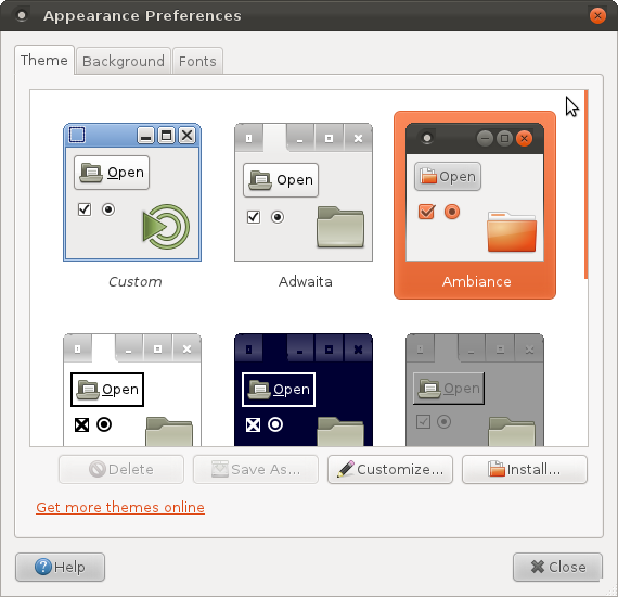Панель настроек «Внешний вид» в MATE с опцией выбора темы Ambiance