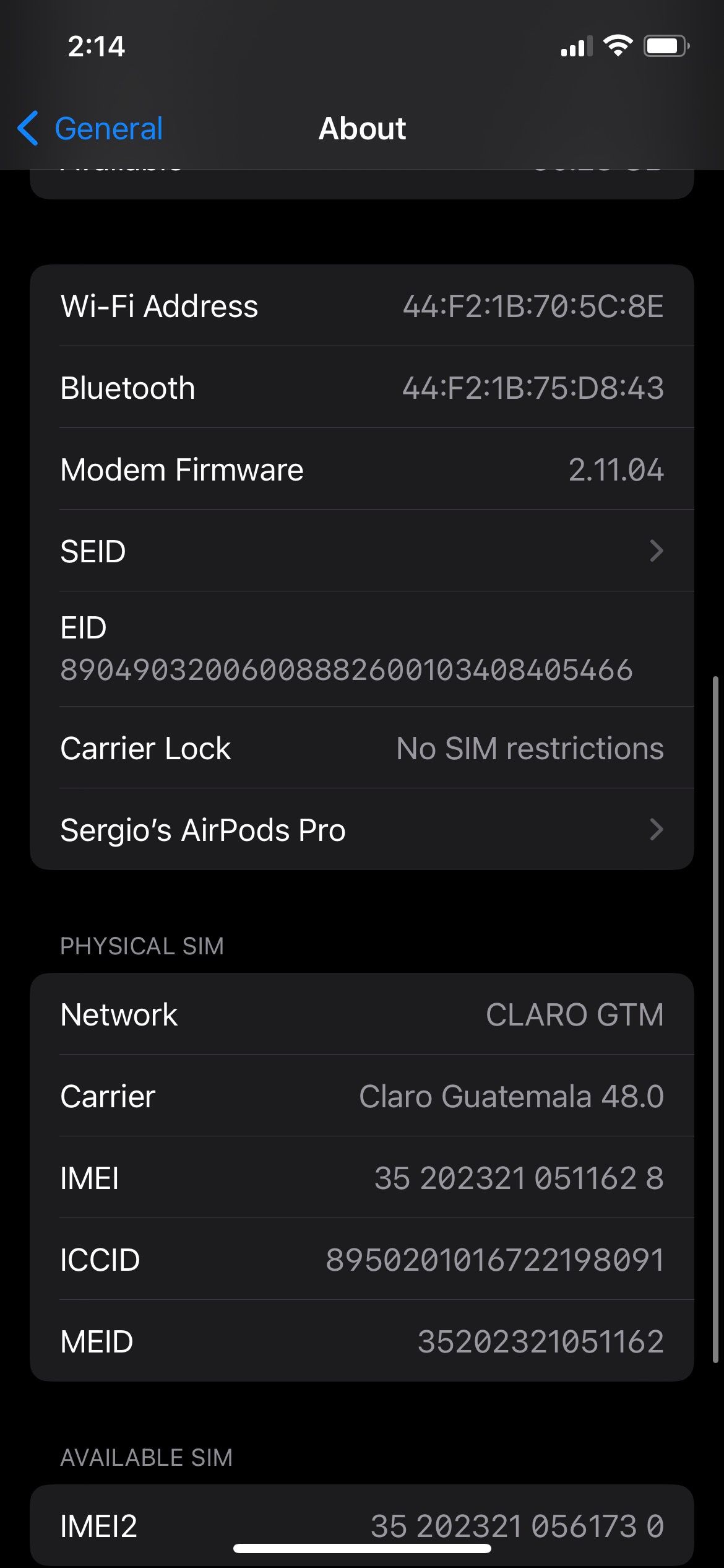 Об этом iPhone — экран информации