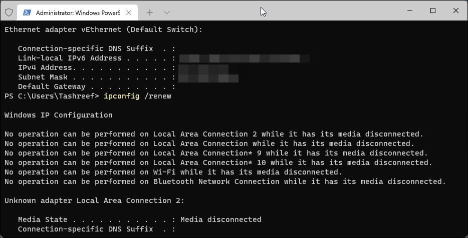 Процесс обновления IP-адреса в Windows 11