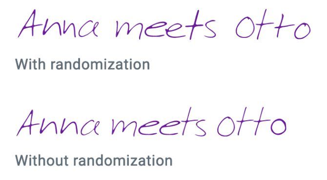 Демонстрация рандомизированных вариантов букв на сайте Calligraphr