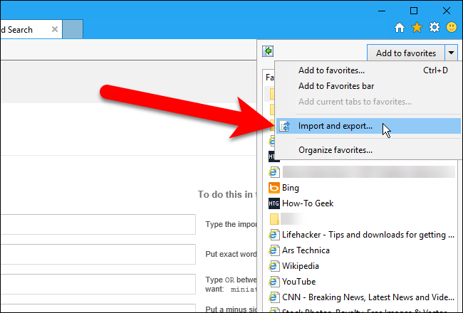 Выбор Экспортировать в файл в Internet Explorer