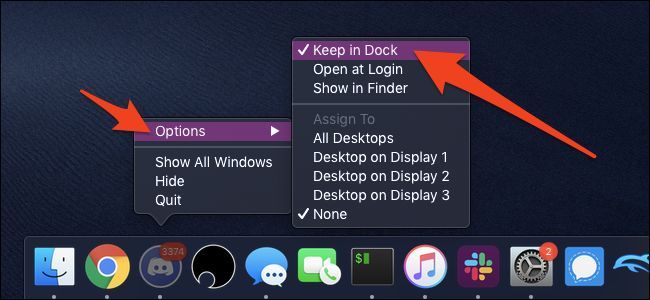 Контекстное меню Dock: закрепить приложение