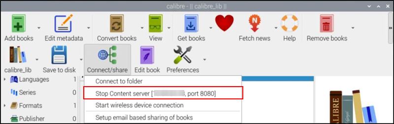Проверка IP-адреса Raspberry Pi в Calibre