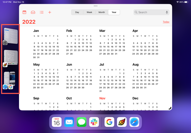 Recent Apps list in Stage Manager on iPad