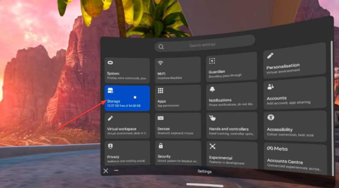 Раздел Память в настройках Oculus Quest