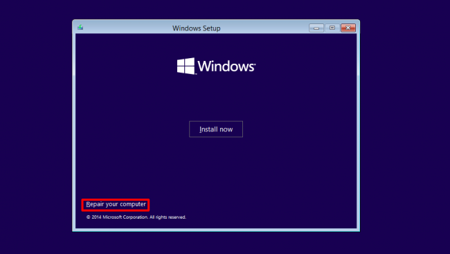 Экран установочного носителя Windows с кнопкой 