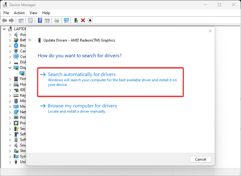 Обновление драйвера: поиск в Windows Update
