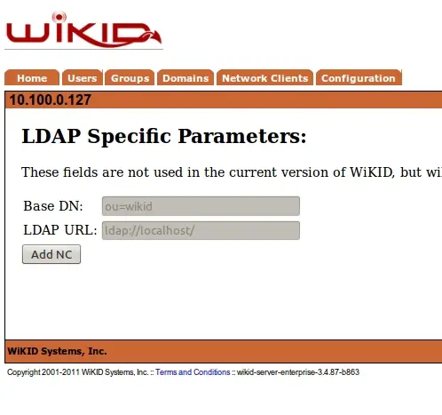 Добавление Network Client — страница Add NC