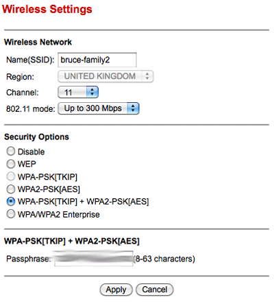 Экран настроек безопасности Wi‑Fi с выбором WPA/WPA2
