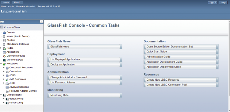 Панель управления Eclipse GlassFish