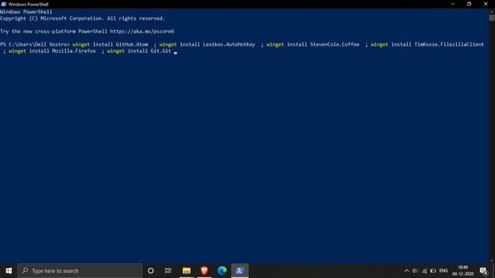 winget winstall (pasting script code on command prompt or powershell)