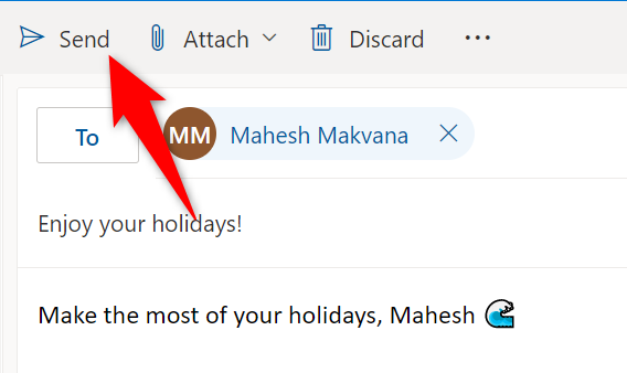 Нажмите «Отправить» вверху