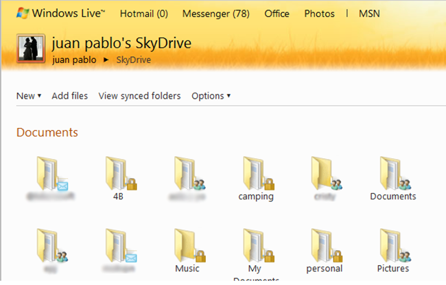 Страница создания новой папки и меню New на SkyDrive