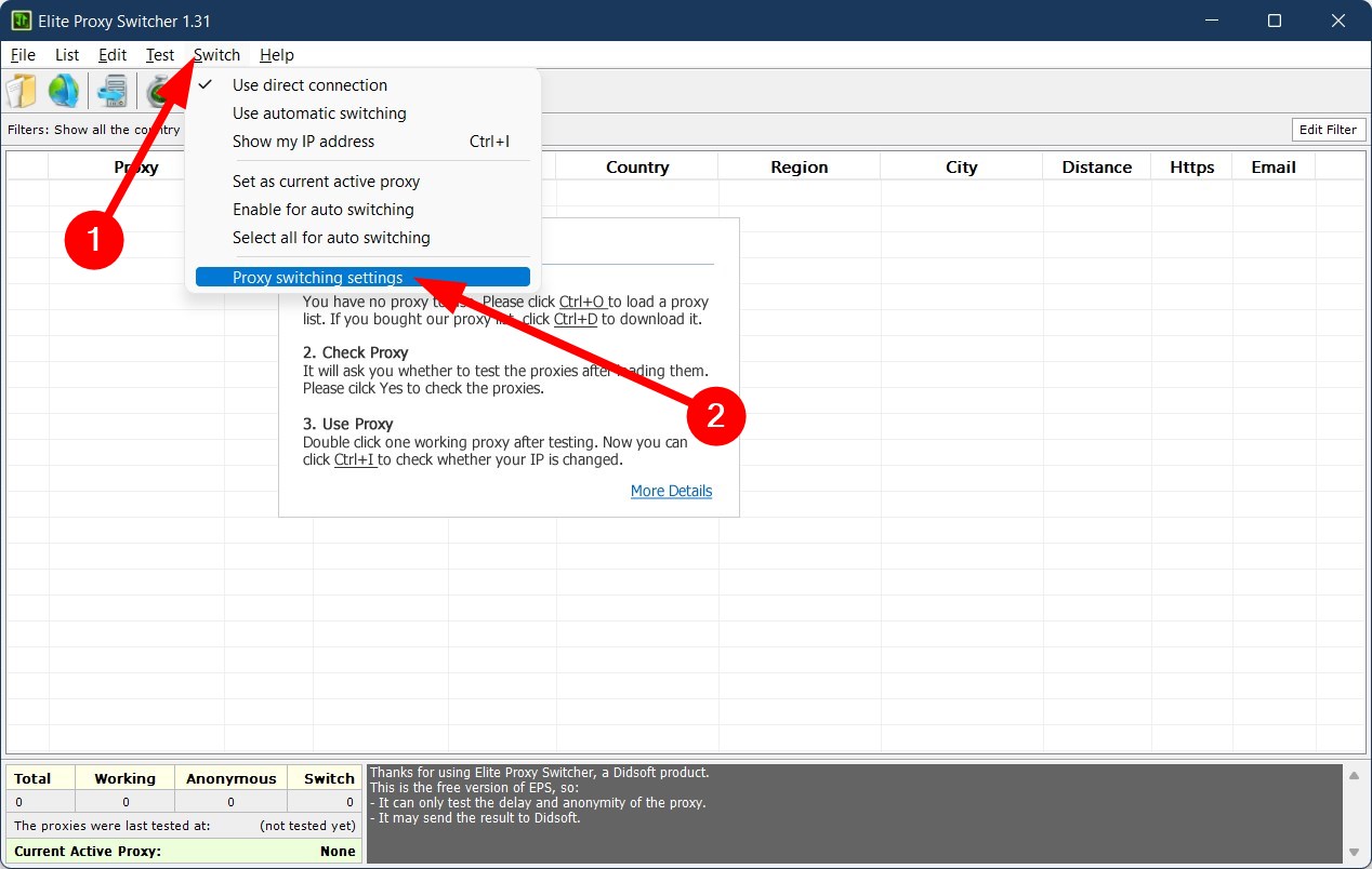 Скриншот: настройки Auto Switch в Elite Proxy Switcher
