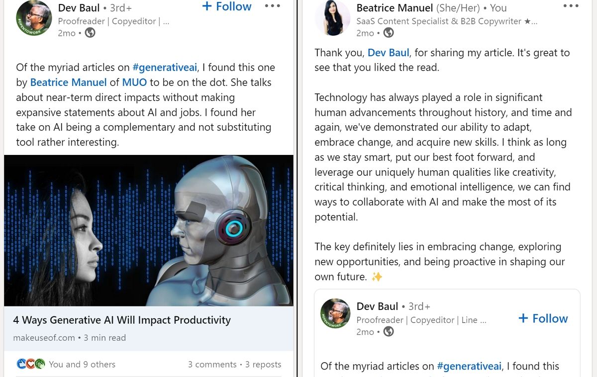 Пример взаимодействия на LinkedIn