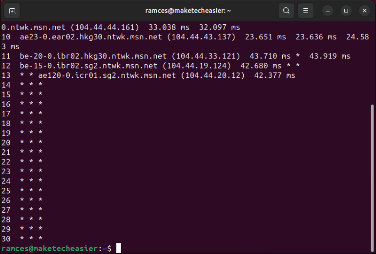 Терминал: несколько шлюзов не отвечают на traceroute