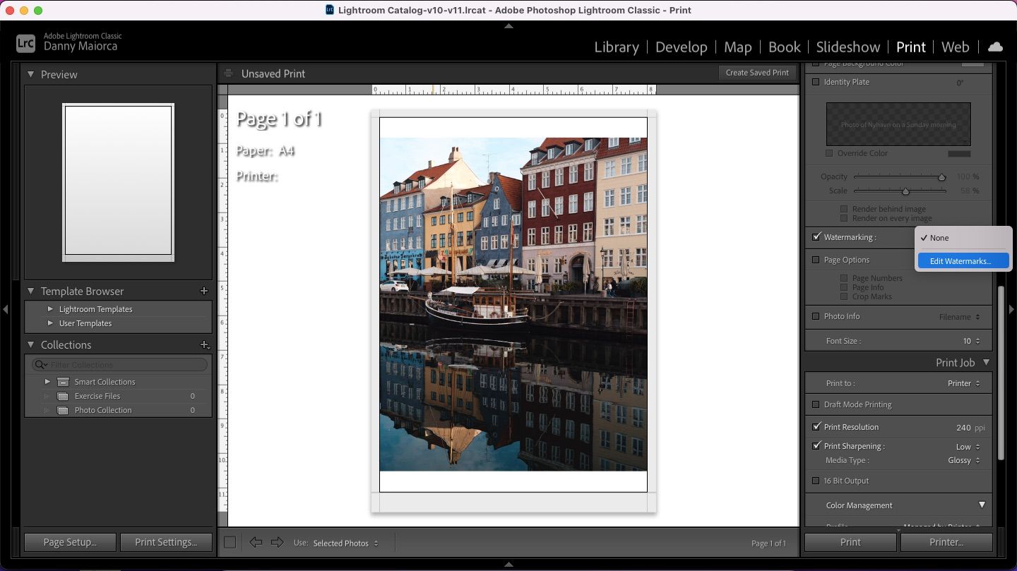 Окно редактирования водяных знаков в Adobe Lightroom