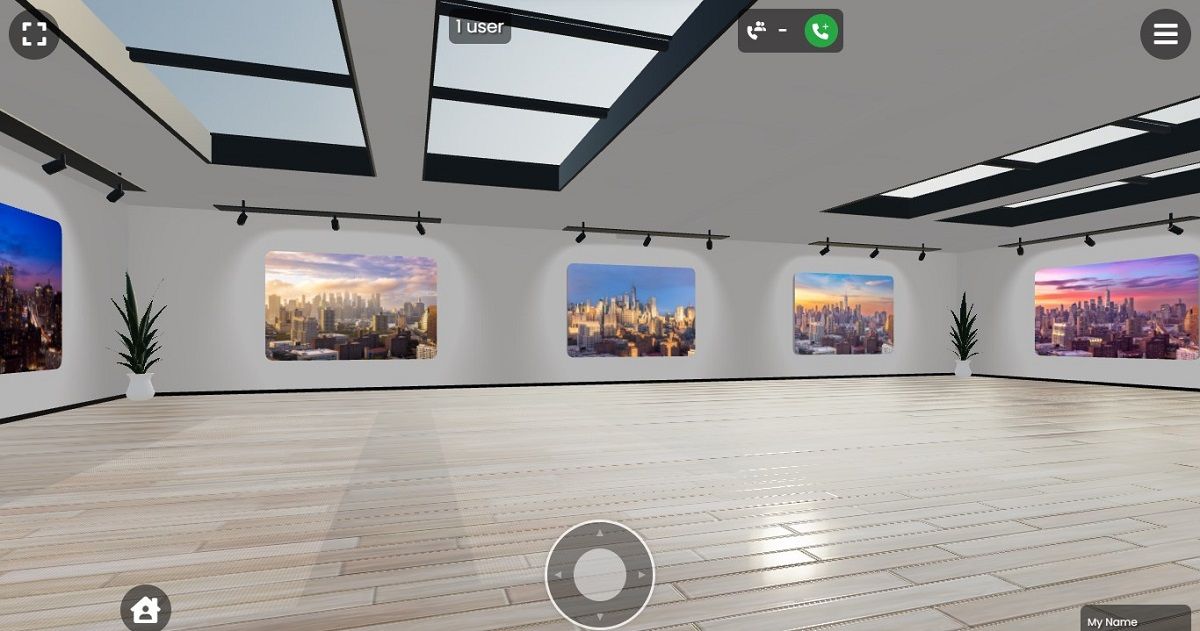 Интерьер виртуальной комнаты Croquet с экспонатами на стенах