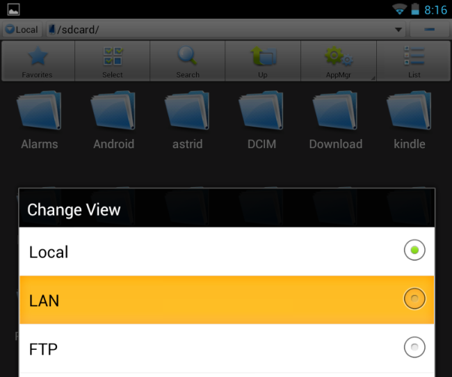 LAN раздел в ES File Explorer для поиска сетевых папок