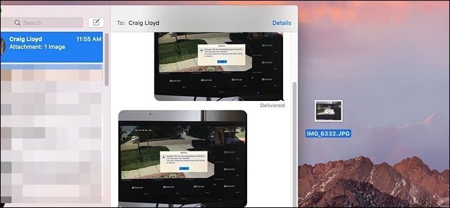 Перетаскивание фото из Сообщений в папку на Mac