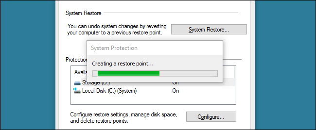 Ярлык для создания точки восстановления в Windows