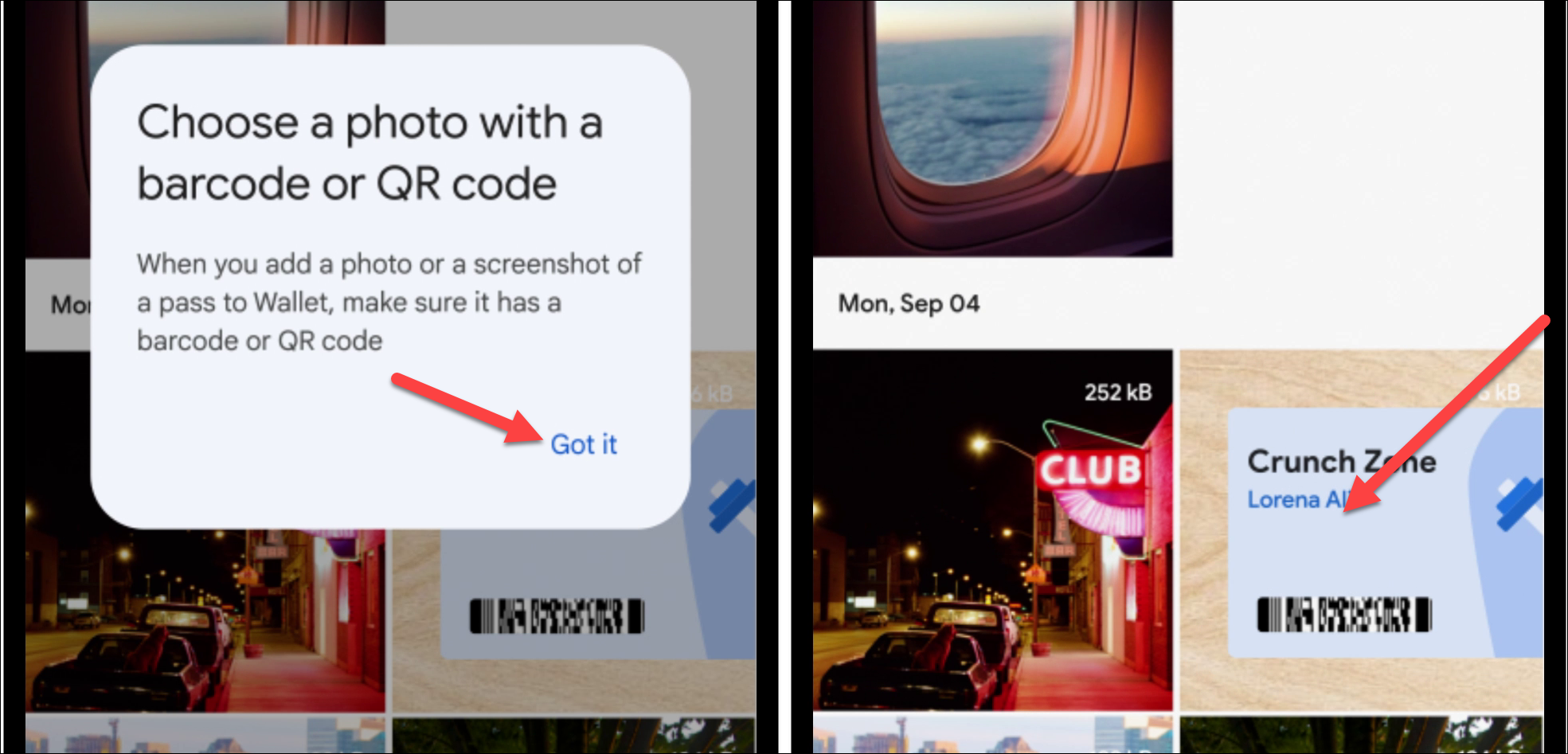 Выбор фото для загрузки пропуска в Google Wallet