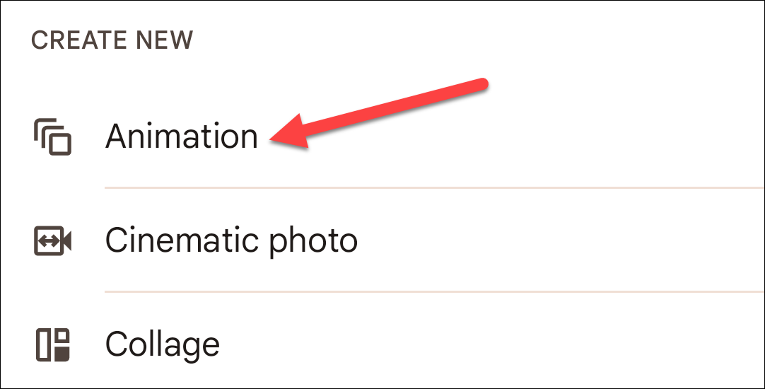 Выберите «Анимация» в разделе «Создать»