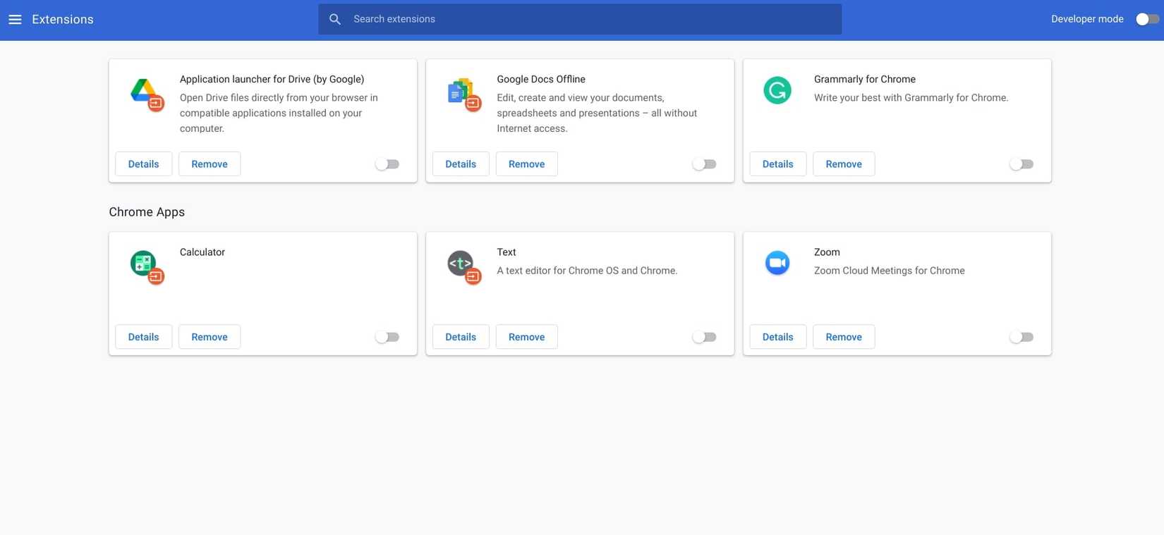 Меню расширений Chrome