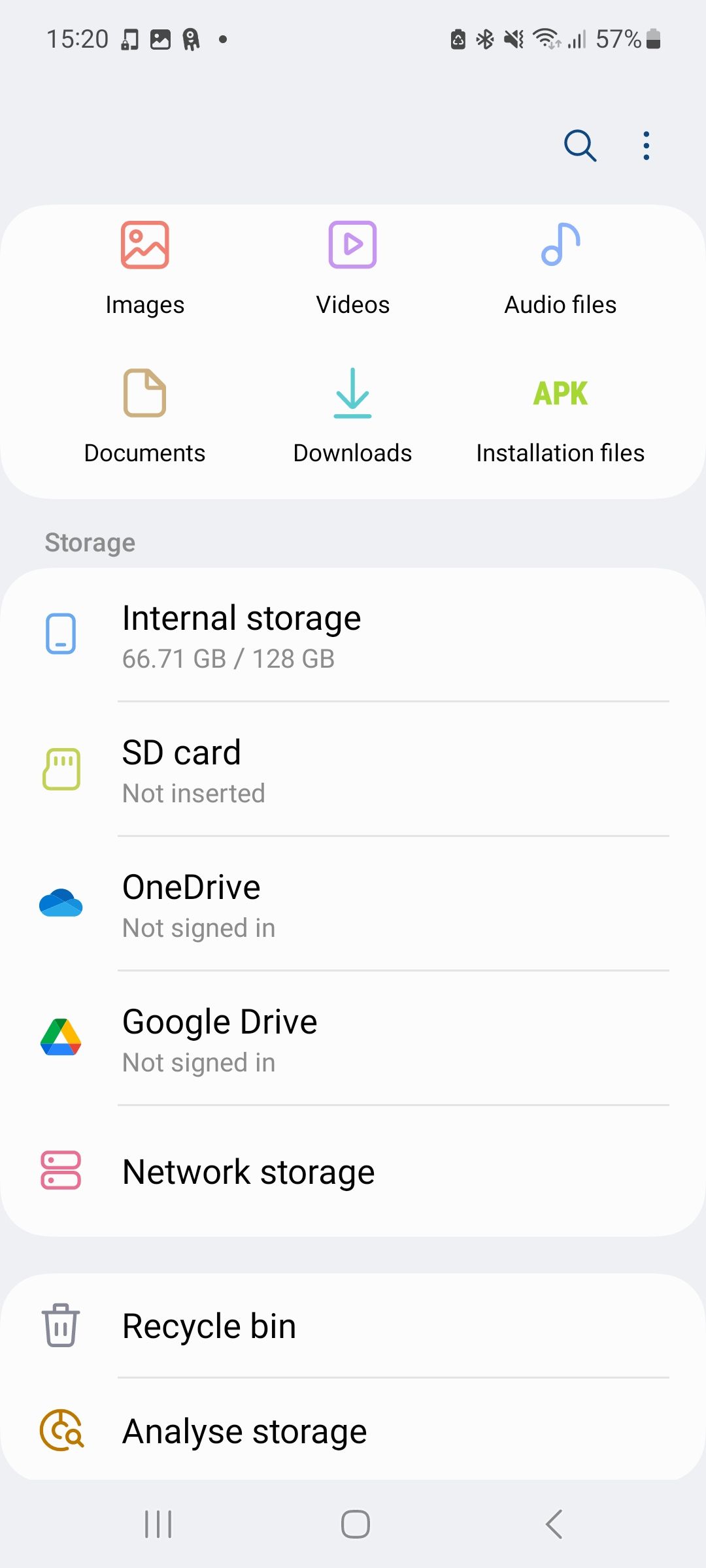 Настройки хранилища в Samsung My Files
