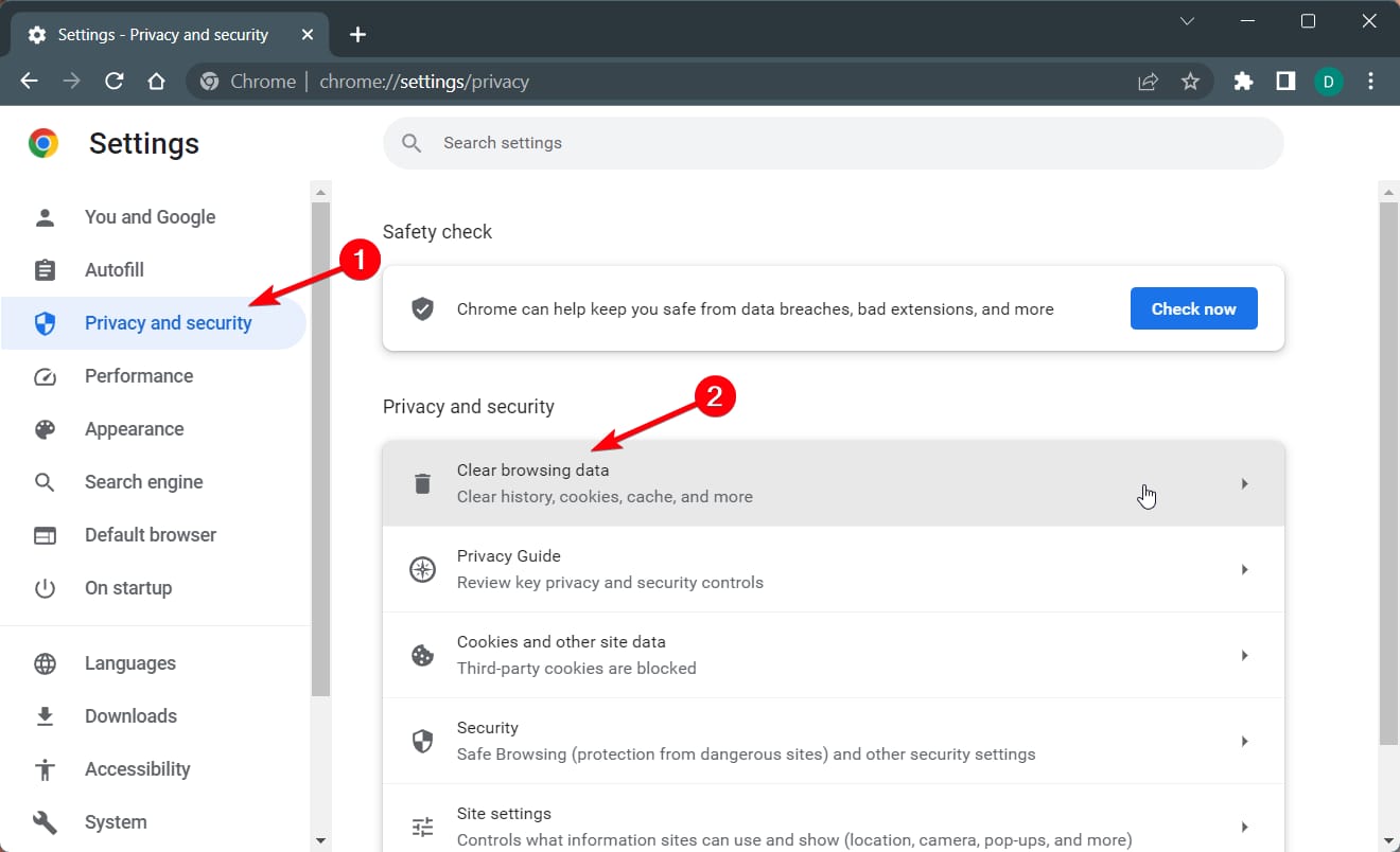 Параметры конфиденциальности и безопасности в браузере