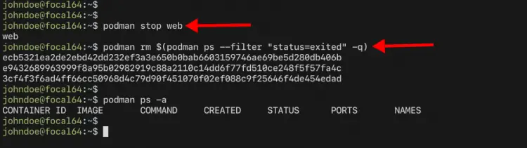 Очистка остановленных контейнеров