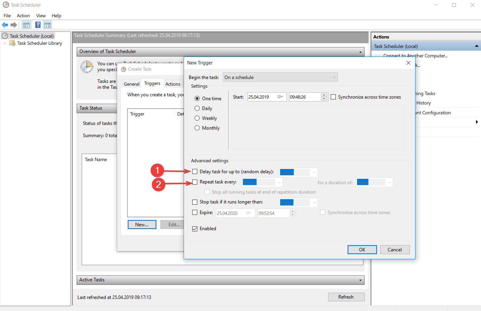 trigger advanced settings windows 10