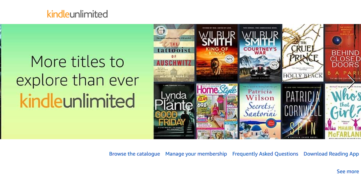 Фрагмент магазина Kindle Unlimited на amazon.co.uk