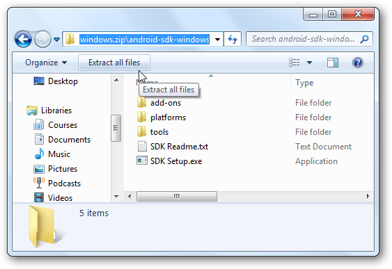 Окно установки SDK: выбор пакетов и платформ