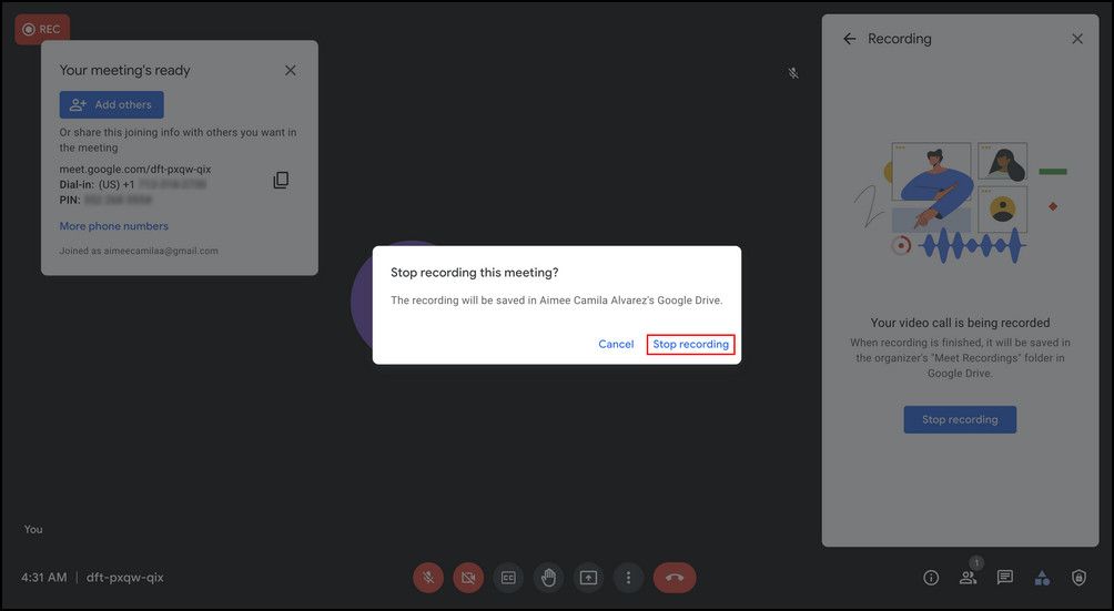 Stop Google Meet recording