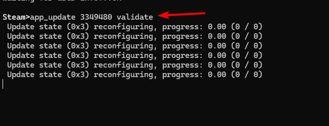 Команда app_update в SteamCMD для загрузки сервера
