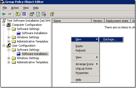 Добавление нового пакета в GPO